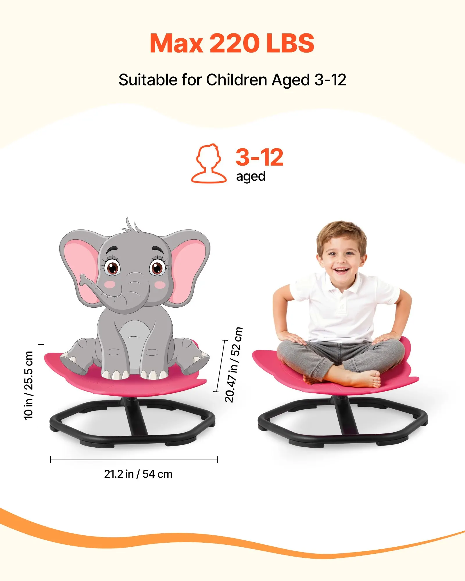 Chaise sensorielle rotative pour enfants en forme d'éléphant, charge maximale 100 kg, base métallique antidérapante, tabouret rotatif pour l'entraînement à la coordination et à l'équilibre, pour l'entraînement à la concentration des enfants, rouge