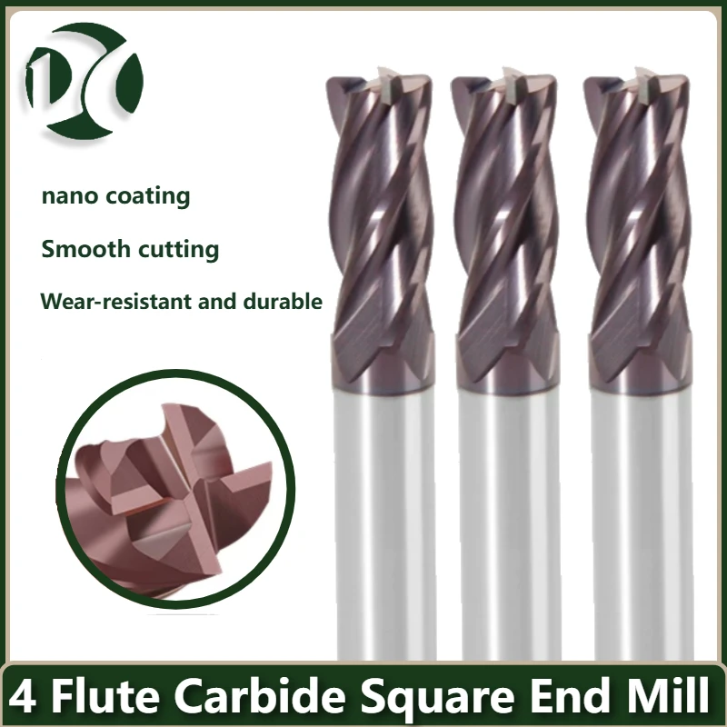 HRC55 4 Flute Carbide Square End Mill 4-10mm Solid Tungsten Milling Cutter CNC Tool for Steel