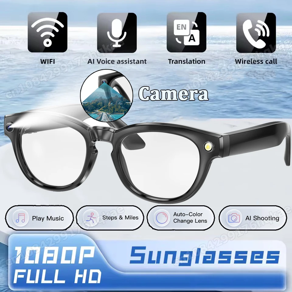 

Умные очки 2025 IPX7, водонепроницаемые, Bluetooth-вызовы, AI, голосовая навигация, фотохромные линзы, спортивные солнцезащитные очки с умной камерой на открытом воздухе