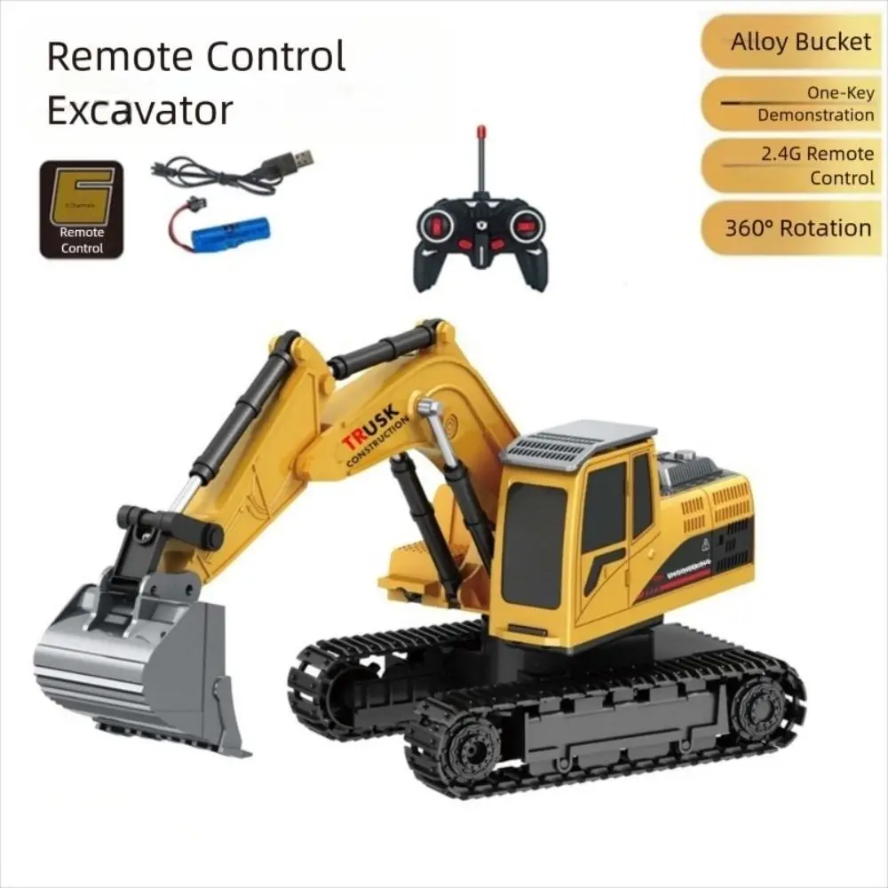 

New Plastic Alloy Remote Control Excavator 1:24 Yellow Crawler Excavators 2.4Ghz 6 Channel RC Car Model Children's Gift