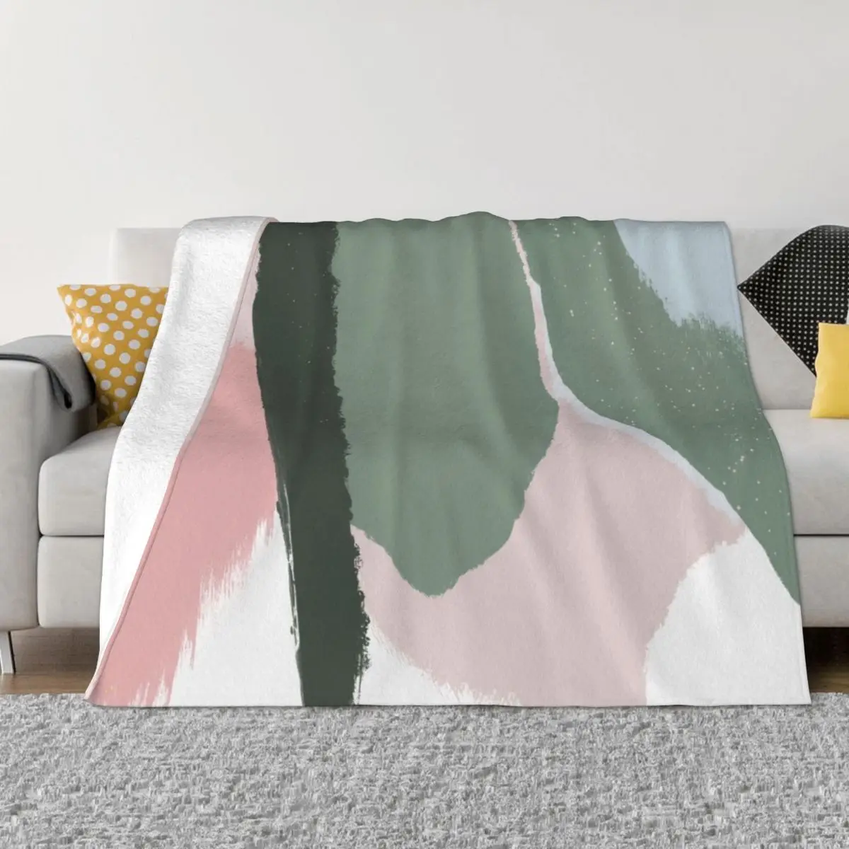 Abstract Art Paint Brush Strokes in Blush Pink & Sage Green Throw Blanket Hairy Blankets Luxury Thicken Blanket