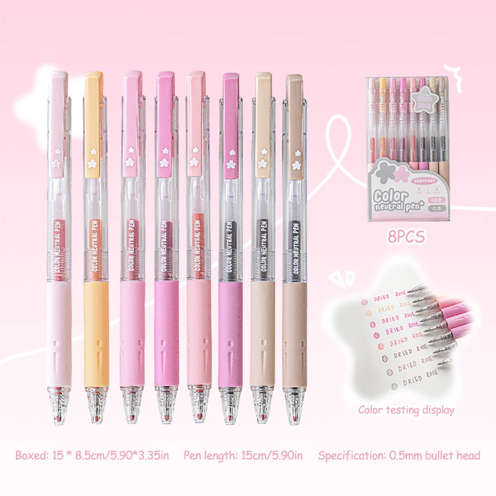 New 8pcs Seasons Color Neutral Pens Set Dried Rose & Breeze Blue Multi Colors 0.5mm Ballpoint for Writing Drawing