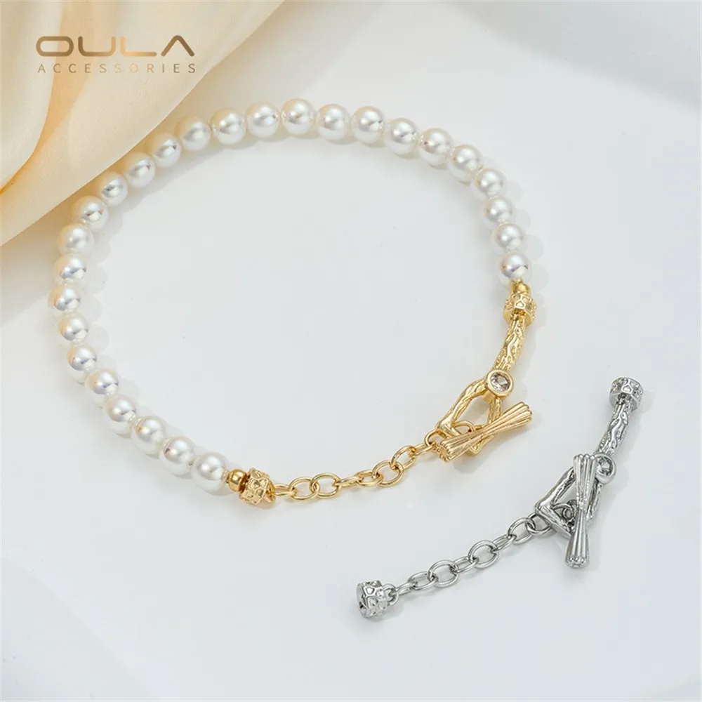 

14K Gold-plated Retro Irregular OT Buckle Handmade Diy Pearl Hand Necklace Accessory, Connecting Ending Buckle Accessory Materia