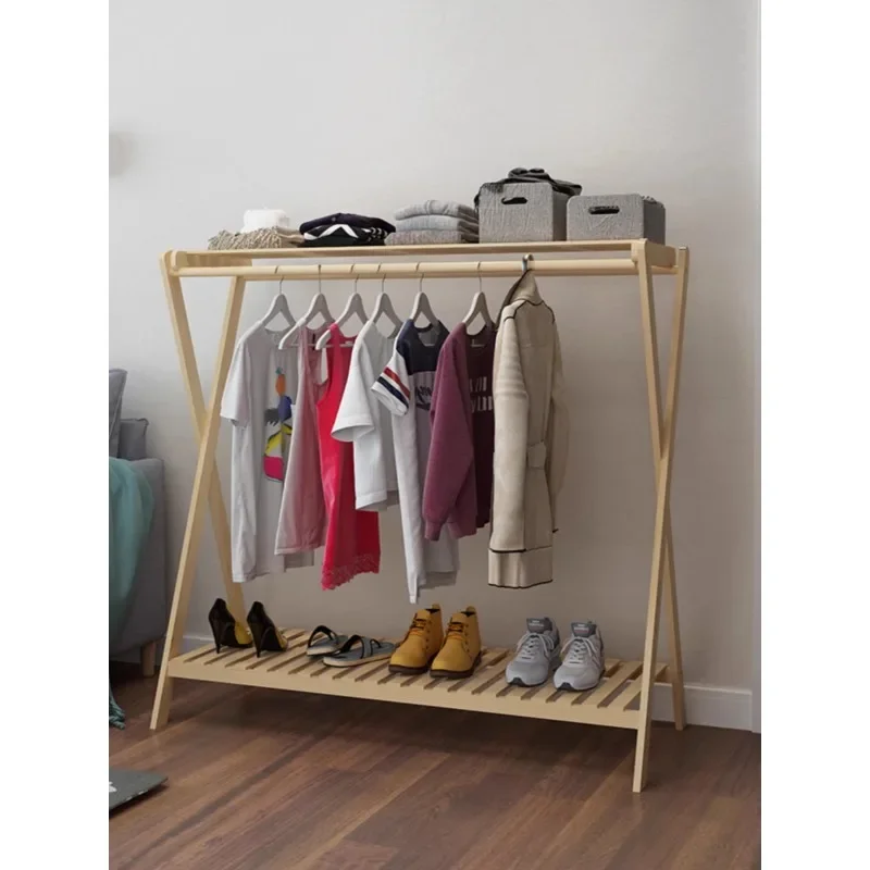 Double pole clothing store display rack,  white coat rack, children's clothing adult solid wooden shelf