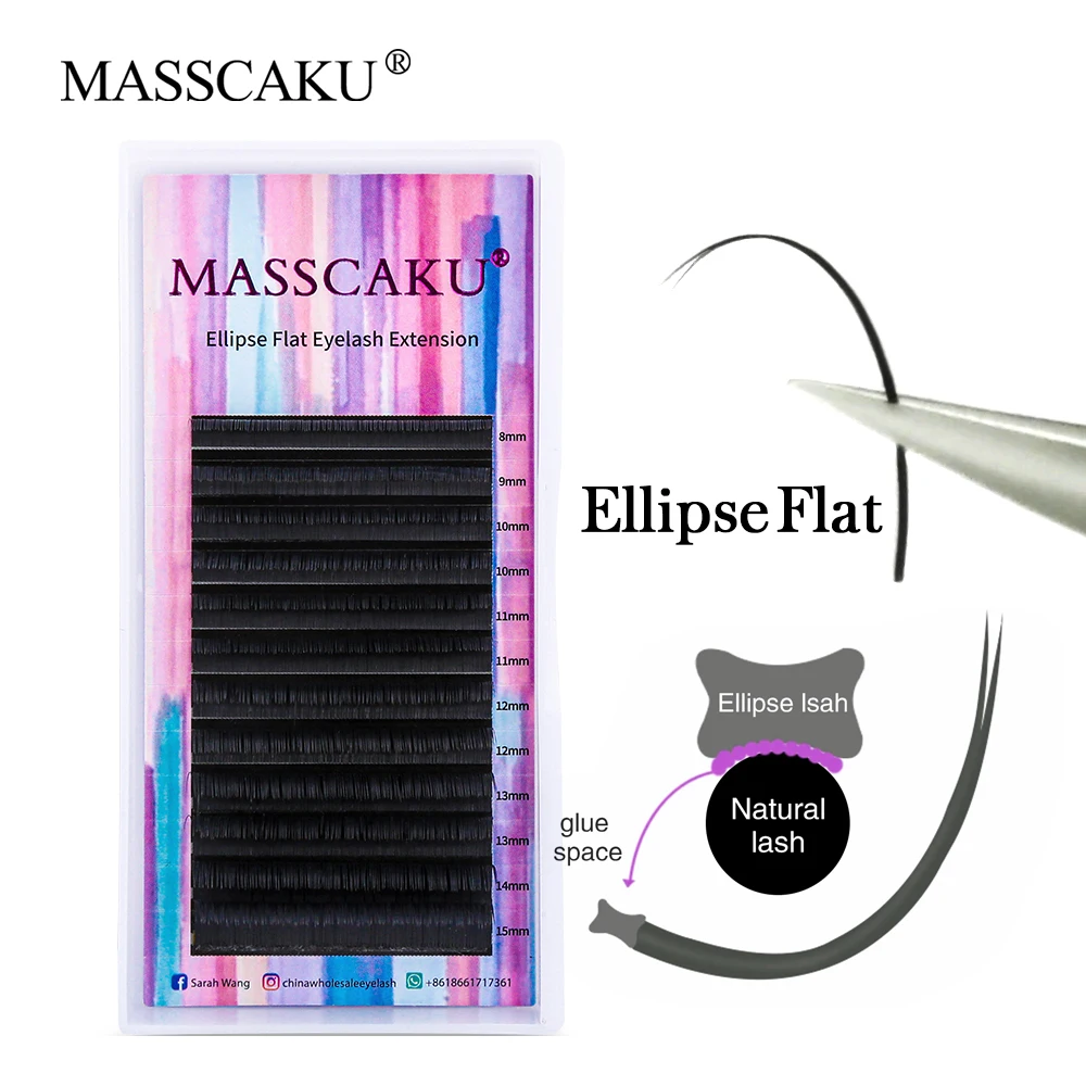 

MASSCAKU Fast Shipping Ellipse Flat Eyelashes Extension for Women Soft Split Tips Faux Individual Flat Eyelash Makeup Supplies