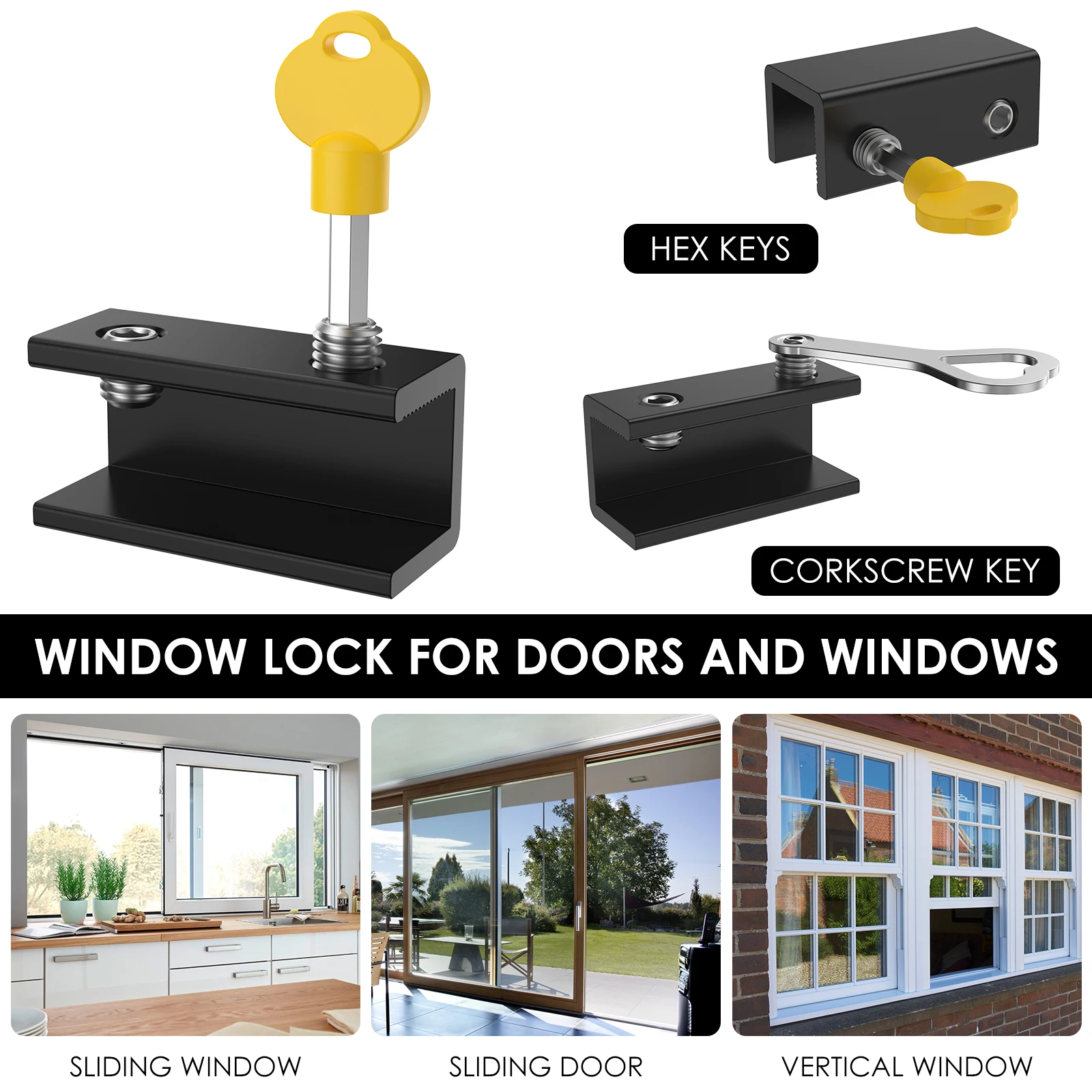 Picture 7: Sliding Window Locks Window Security Bars with Key Adjustable Window Locks For Up and Down Windows and Horizontal Windows