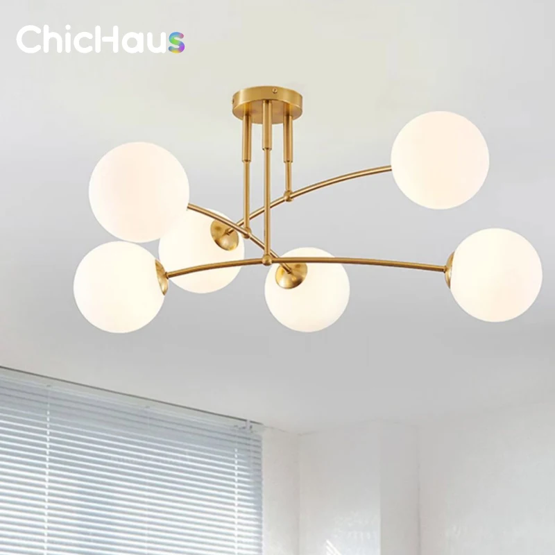 Nordic Ins Magic Bean Light Postmodern Living Room Pendant Lights Home LED Bedroom Light Luxury Glass Ball Branch Chandeliers