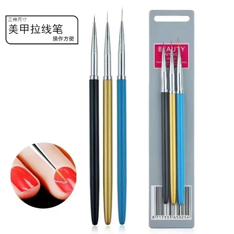 3Pcs Transparent French Stripe Liner Kolinsky Brush 3D Tips Manicure Ultra-thin Line Drawing Pen Brushes Painting Nail Art Tools