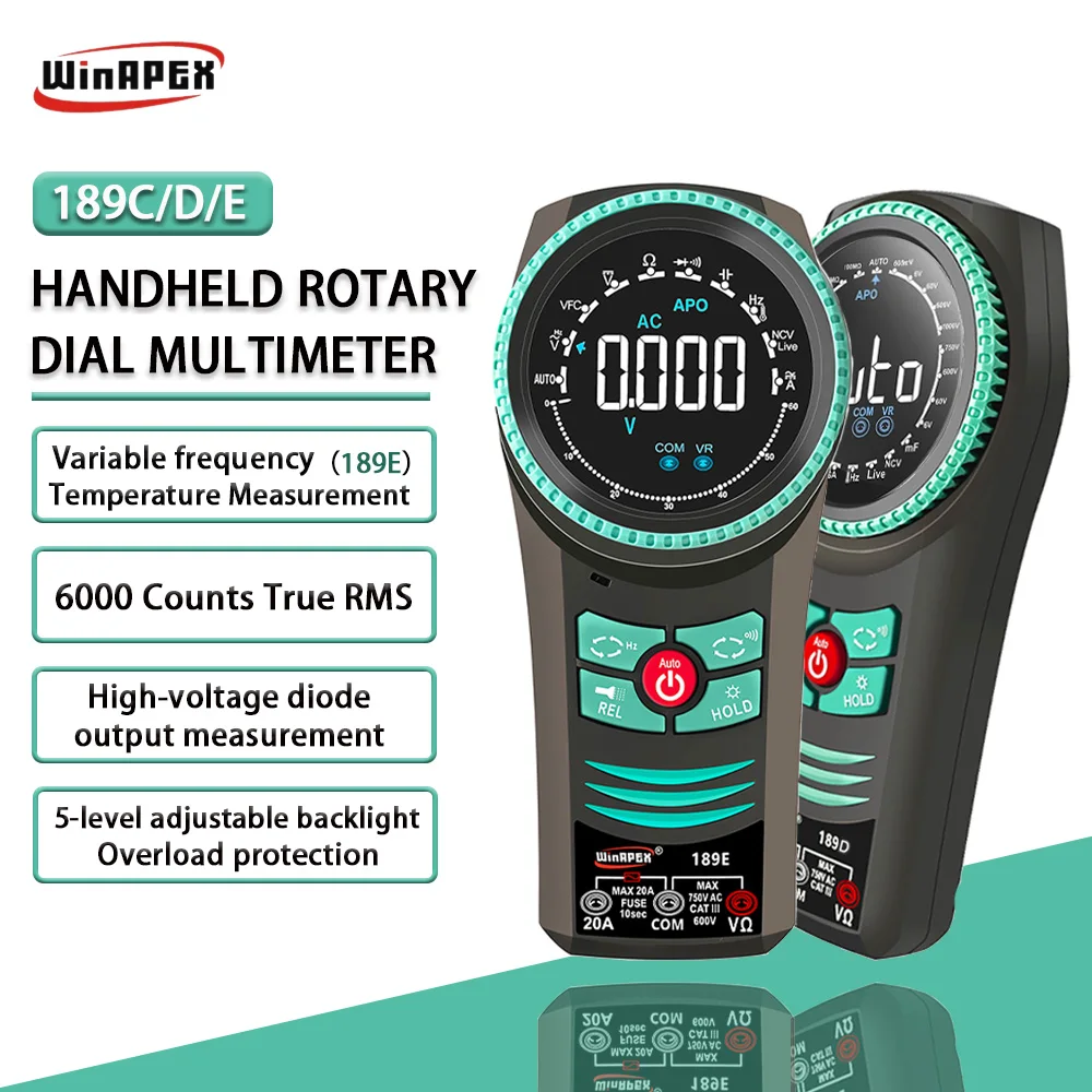 WINAPEX 189E Handheld Rotating Multimeter AC/DC 750V~1000V Auto Range Backlight True-RMS Smart Multimeter Home Circuit Inspect