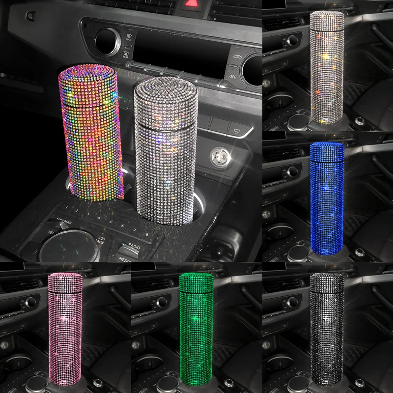 Bling Rhinestone Thermos Bottle Insulated Double Wall Stainless Steel Water Bottle Coffee Travel Car Coffee Mug Cup Vacuum Flask