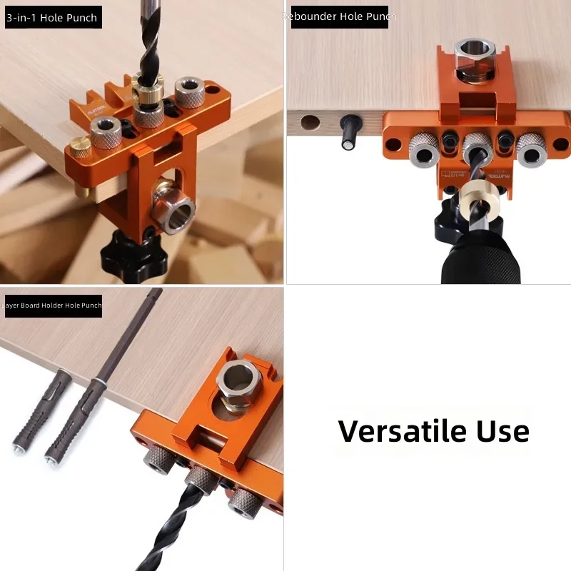 Woodworking Three-in-One Punching Positioner Connector Rebound Device Opening Positioning Furniture Plate Splicing DIY Tool