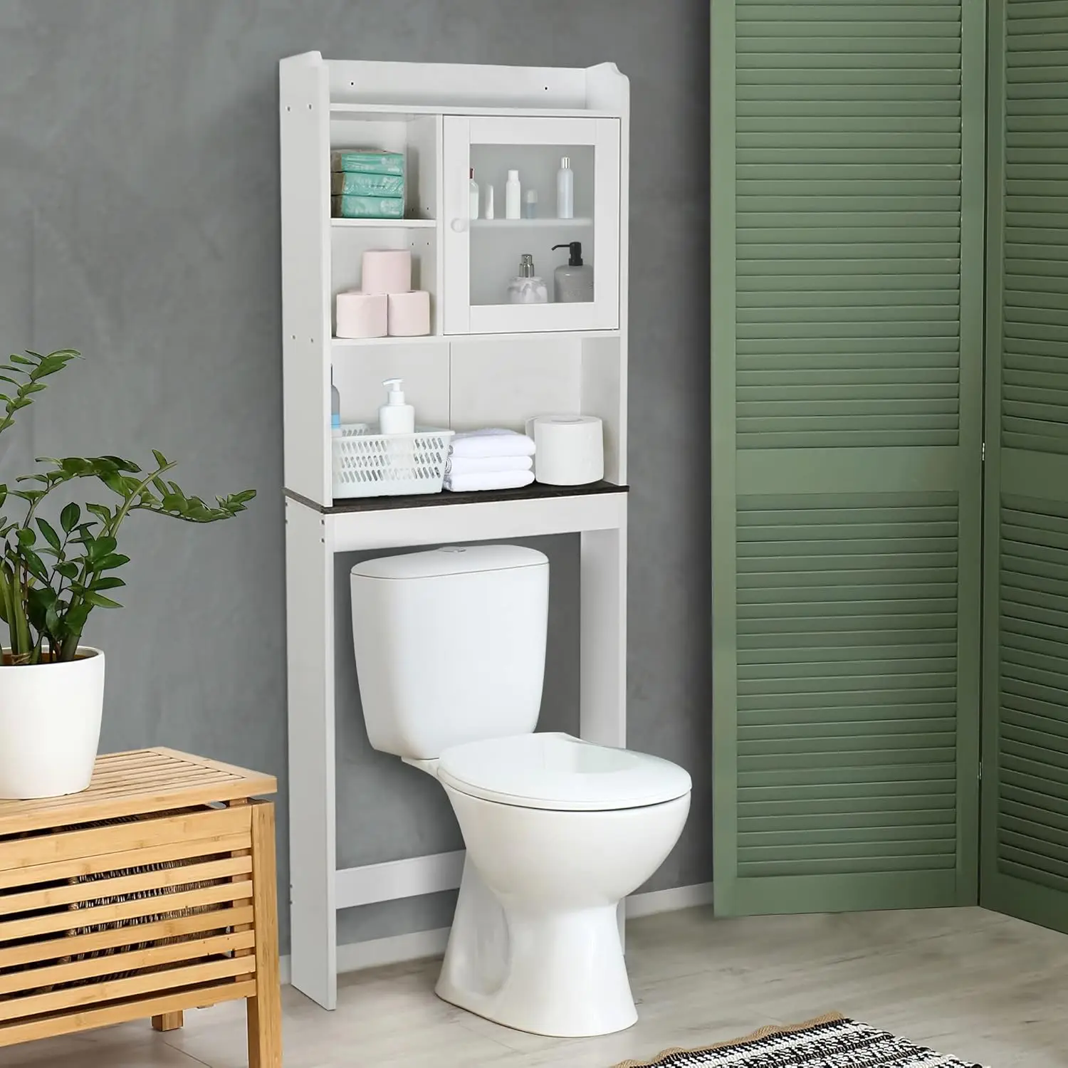 

Over The Toilet Cabinet, Bathroom Organizer with Glass Door and Adjustable Shelves, Soft Bathroom stuff Repisas para cocina