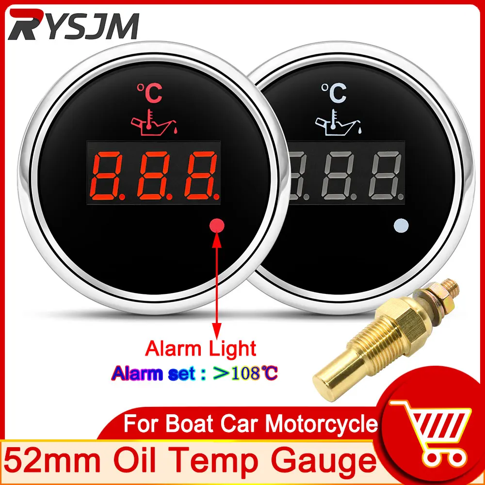 

Digital 52mm Universal LED Oil Temp Temperature with Alarm Light Sensor 10mm 12V 24V Car Temperature Meter 50-150 Celsius