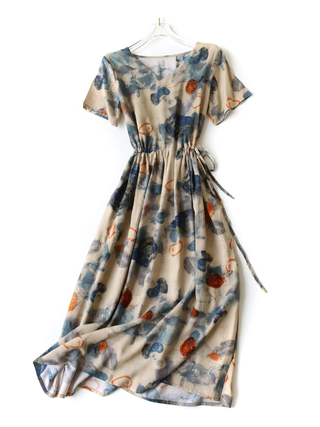 Floral coton soie v-ne minceur taille haute Dr décontracté Sle ort Sve printemps été femmes Dr respectueux de la peau