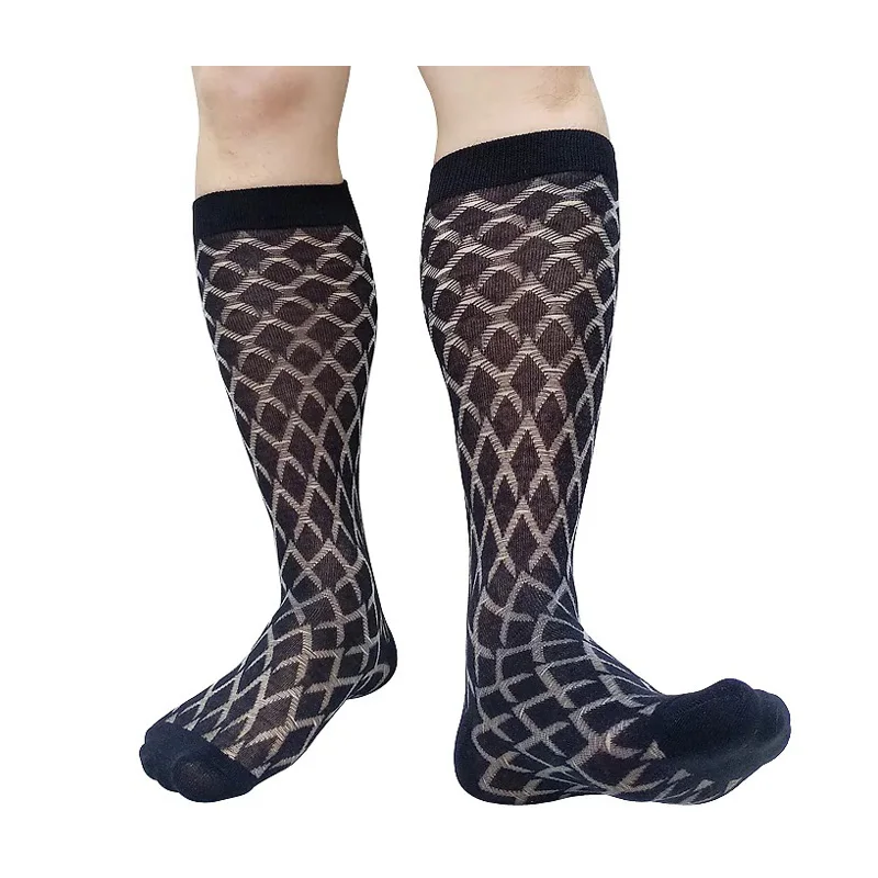 

Прозрачные мужские высокие носки-трубочки до колена, деловой костюм, деловые носки, сексуальные черные, белые носки, подарки