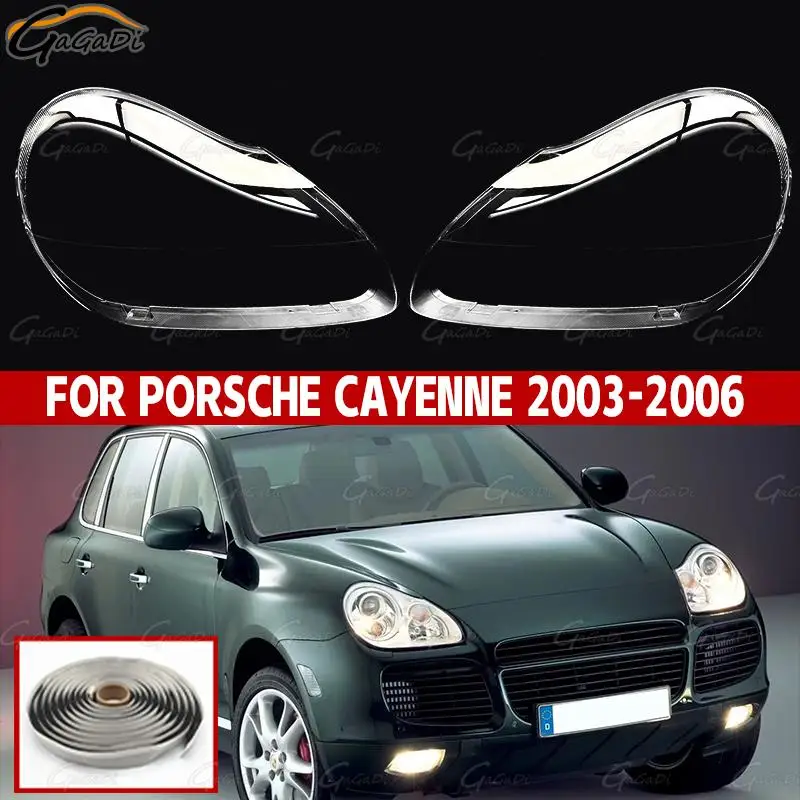 عاكس الضوء الأمامي للسيارة مناسب لغطاء مصباح المصباح الأمامي Porsche Cayenne 2003-2006، زوج من شرائط المطاط المجانية