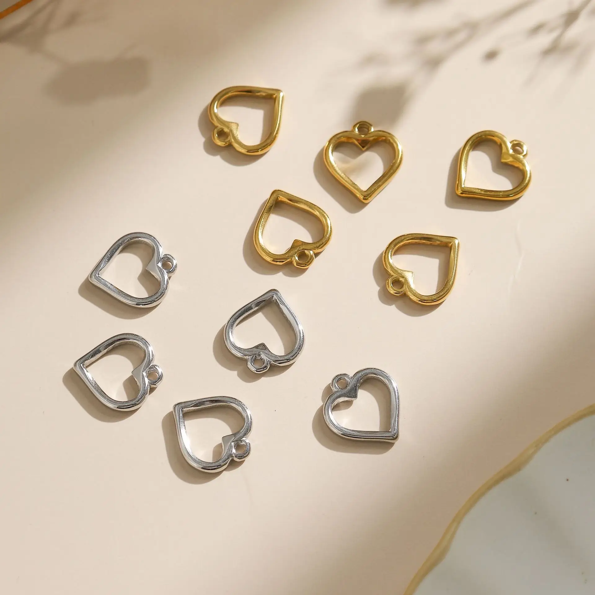 

10pcs Love Heart Pendants Stainless Steel Pendant Charms Golden Color Necklace Earrings Connectors Diy Jewelry Making Findings
