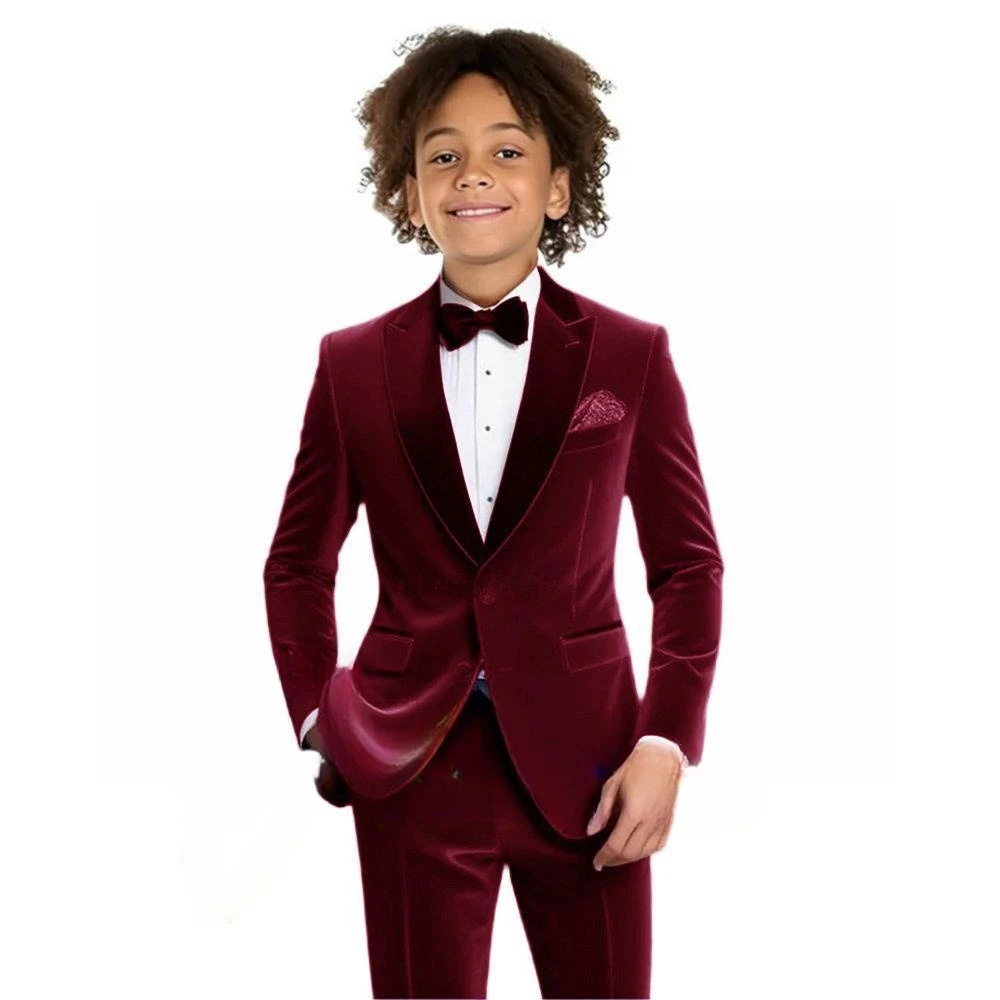 Wielokolorowy welurowy garnitur chłopięcy 2-częściowy: marynarka i spodnie, jesienny, dopasowany smoking dla dzieci do fotografii, elegancki garnitur na przyjęcia, rozmiary 2-20 lat