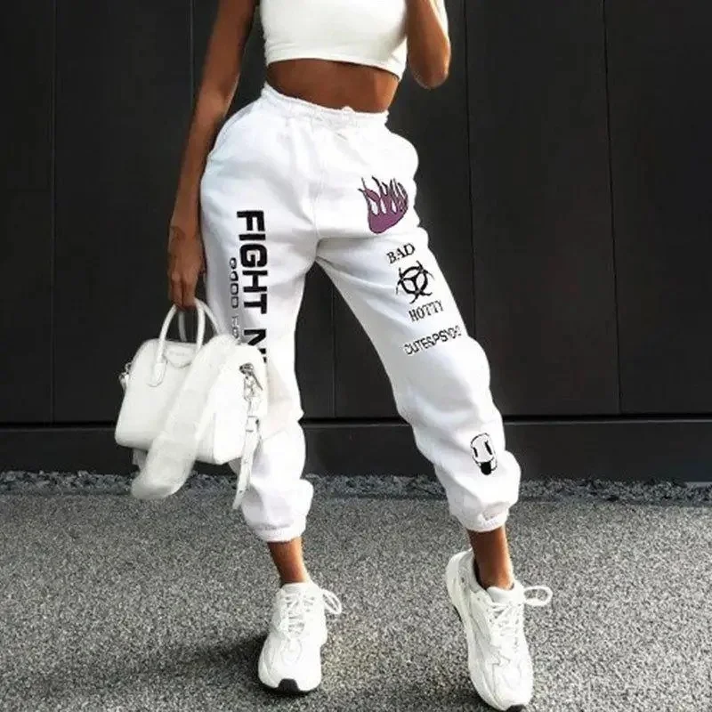 

Летние спортивные брюки 2026 с принтом, свободные джоггеры в стиле Харадзюку, широкие брюки с высокой талией, уличные брюки для женщин