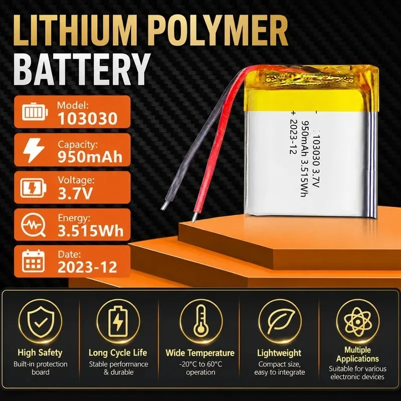 100pcs for Polymer Lithium Battery 103030 950mAh 3.7V for Sprayer Audio Bluetooth Outdoor Speaker LED Light Replacement Power