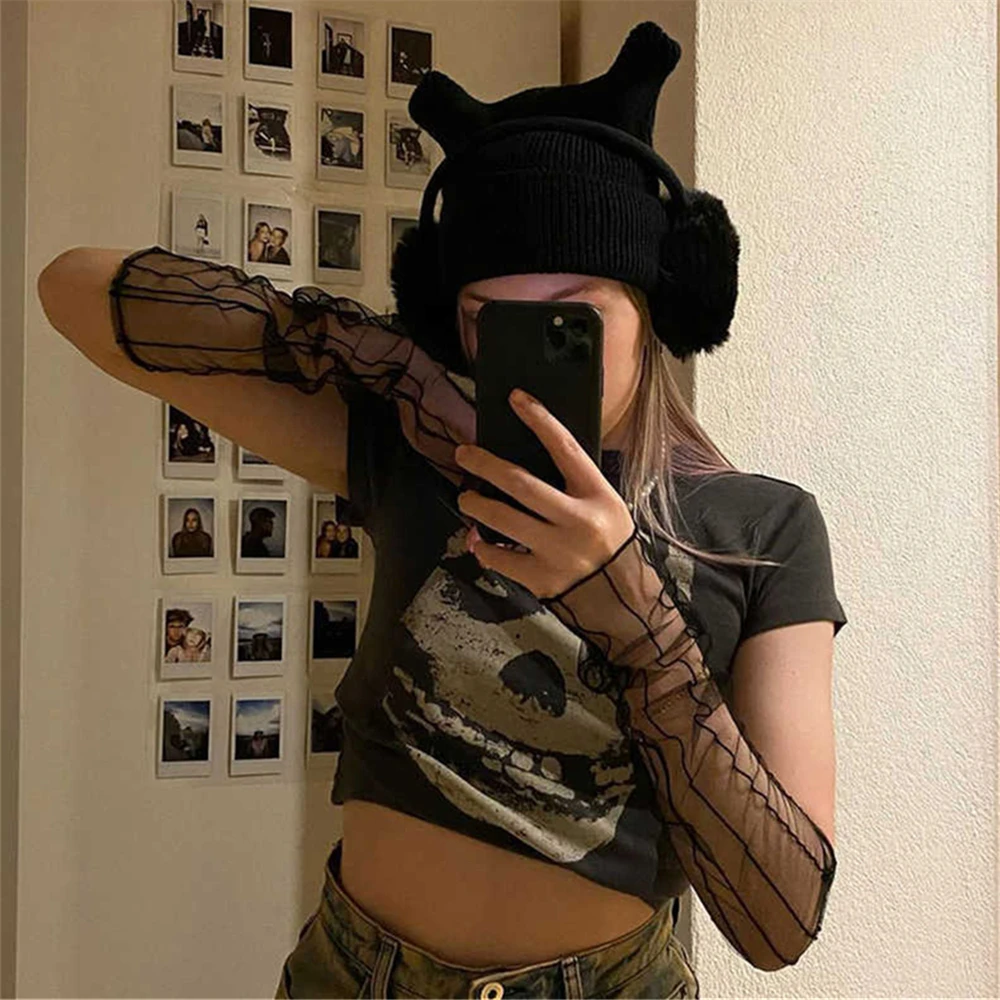 ถุงมือผู้หญิงแบบยืดหยุ่น 1 คู่ สำหรับขับรถ แบบยาว ไม่มีนิ้ว ลายตาข่าย ป้องกันแสงแดดในฤดูร้อน ถุงมือลูกไม้