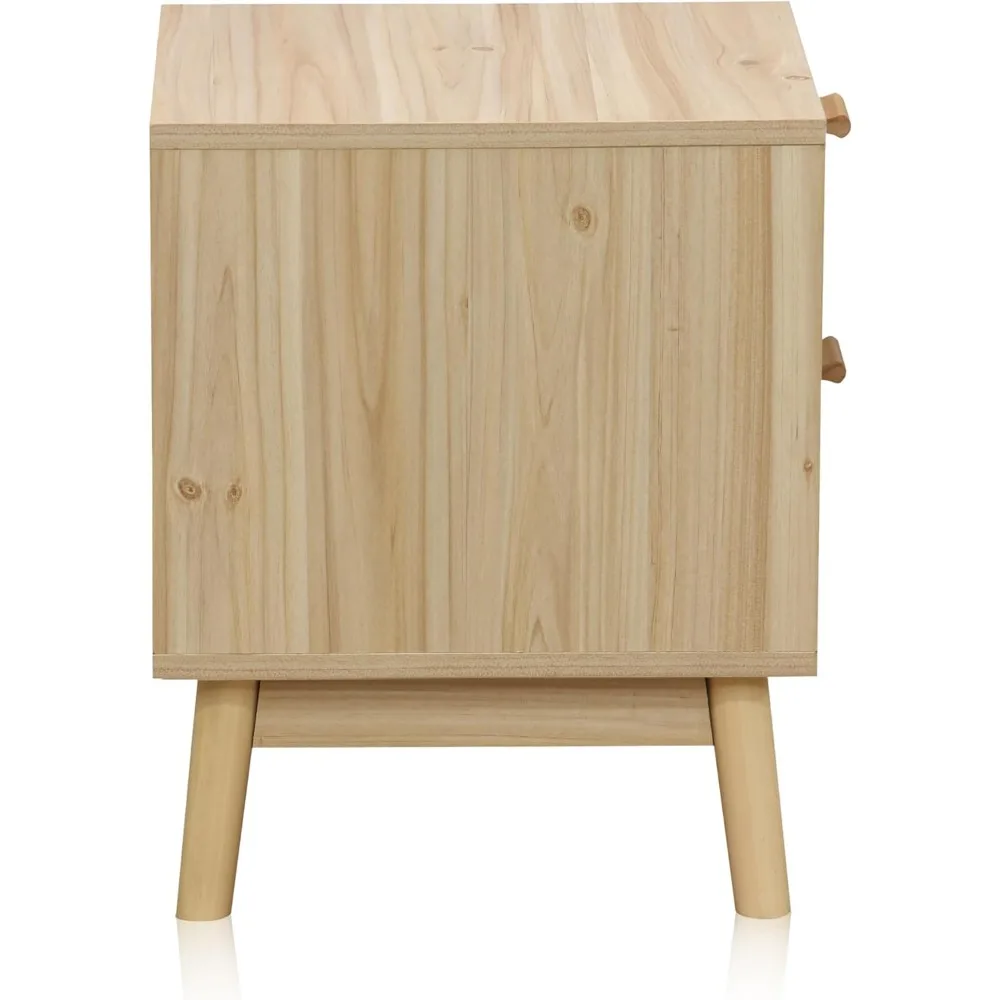 Mesilla Noche 2 Cajones، Estilo Natural Pino Y Ratan، Compacta 40x39x48 سم #5
