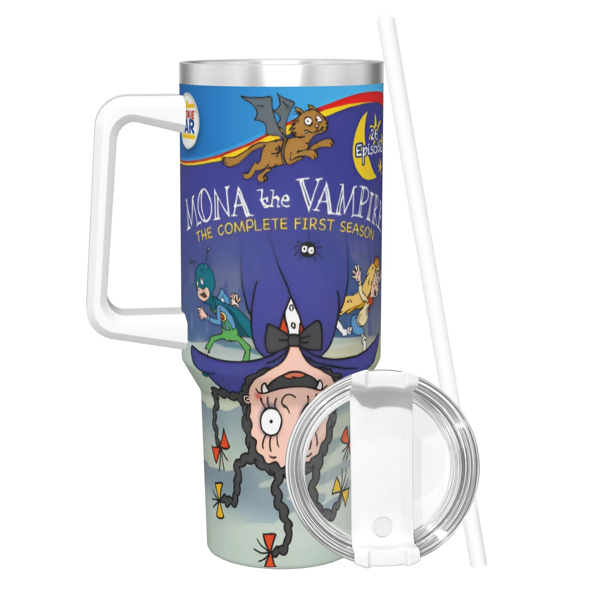 Mona The Vampire Anime Tumbler Vacuum Insulated  Thermal Cup with Lid Straw Double Wall Mugs Spill Proof 40oz