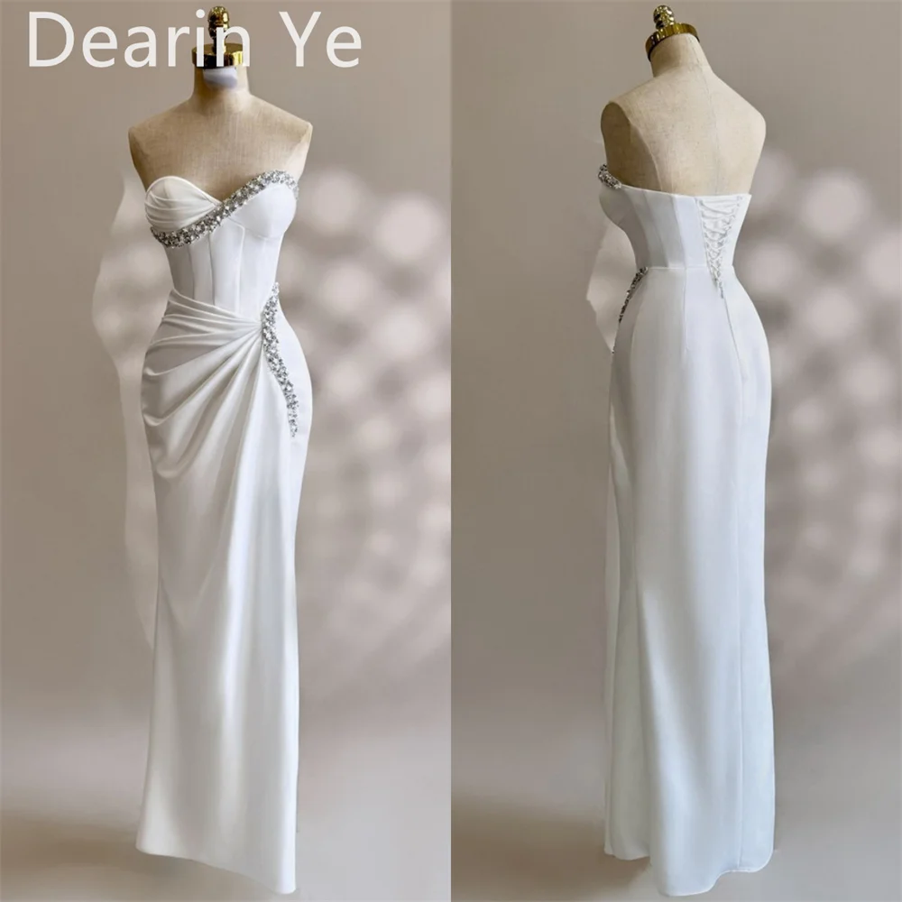 Customized Saudi Arabia Evening Dress Dearin Ye Sweetheart Sheath Floor Length Open Back Skirts Knot Ruffle Sleeveless Bead Besp