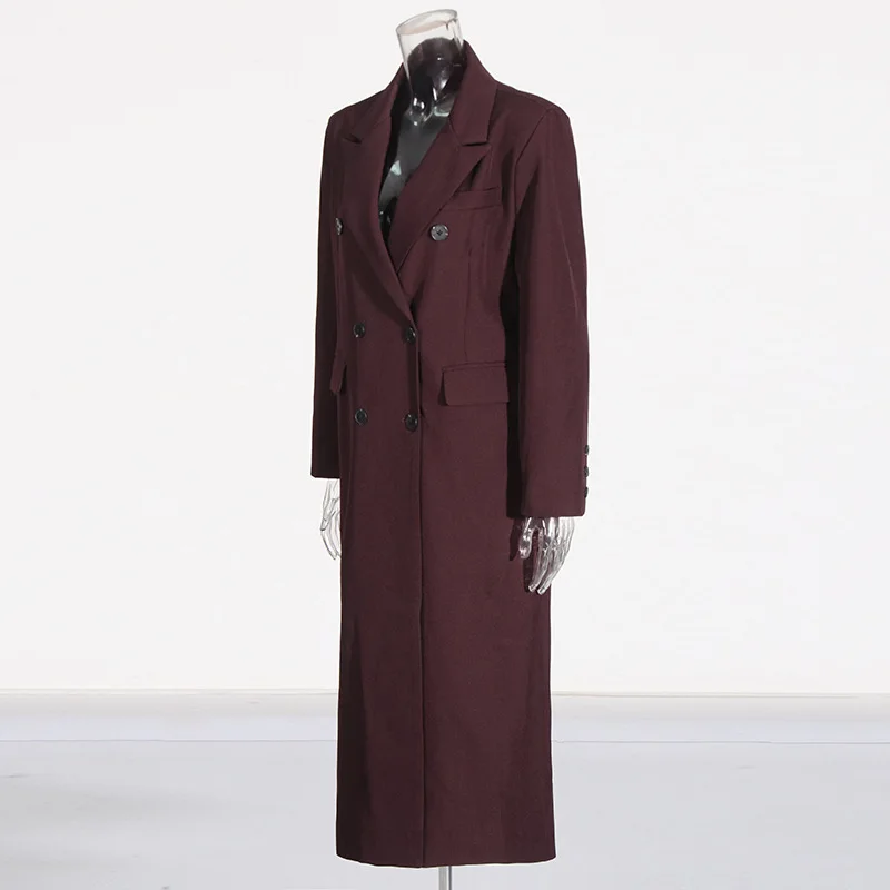 French Style Elegant Tailored Windbreaker Jacket For Women In Spring 2025, Solid Color Versatile Angora Red Long Coat