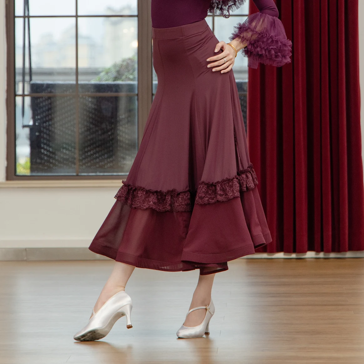 Damski Waltz Nowoczesny Taniec Towarzyski dla Kobiet Siateczkowa Spódnica z Dużym Rozkloszowaniem Standardowa Spódnica Konkursowa do Ćwiczeń Taniec Towarzyski Odzież Damska DN22381