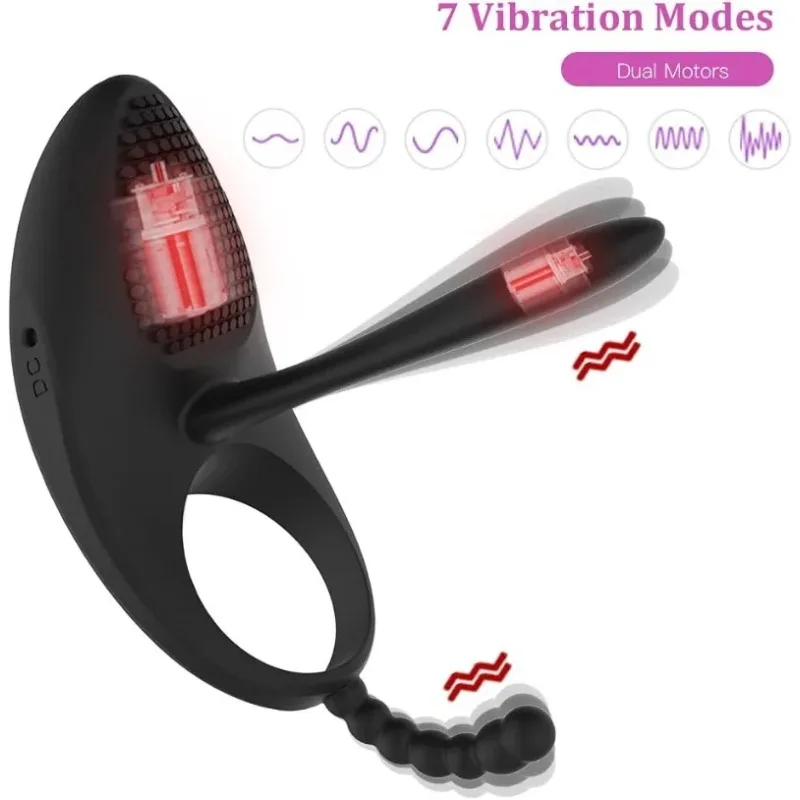 Vibrating Cock Ring with Tongue Stimulator Raised Nodules Anal Beads for Couple Play Utimi Penis Ring Wearable Vibrator 7 Modes 2