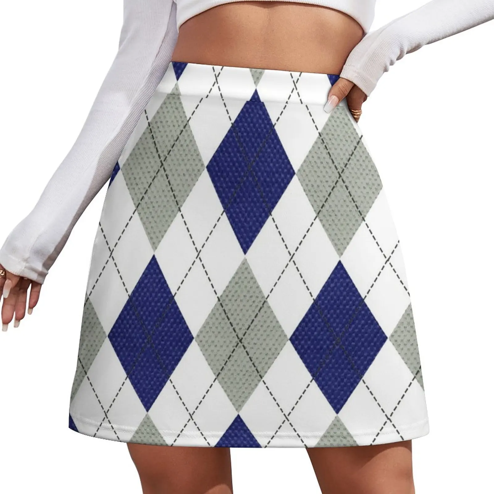 Blue and Gray Argyle Mini Skirt clothing women summer 2026 Womens dresses midi skirt for women skirts Mini Skirt