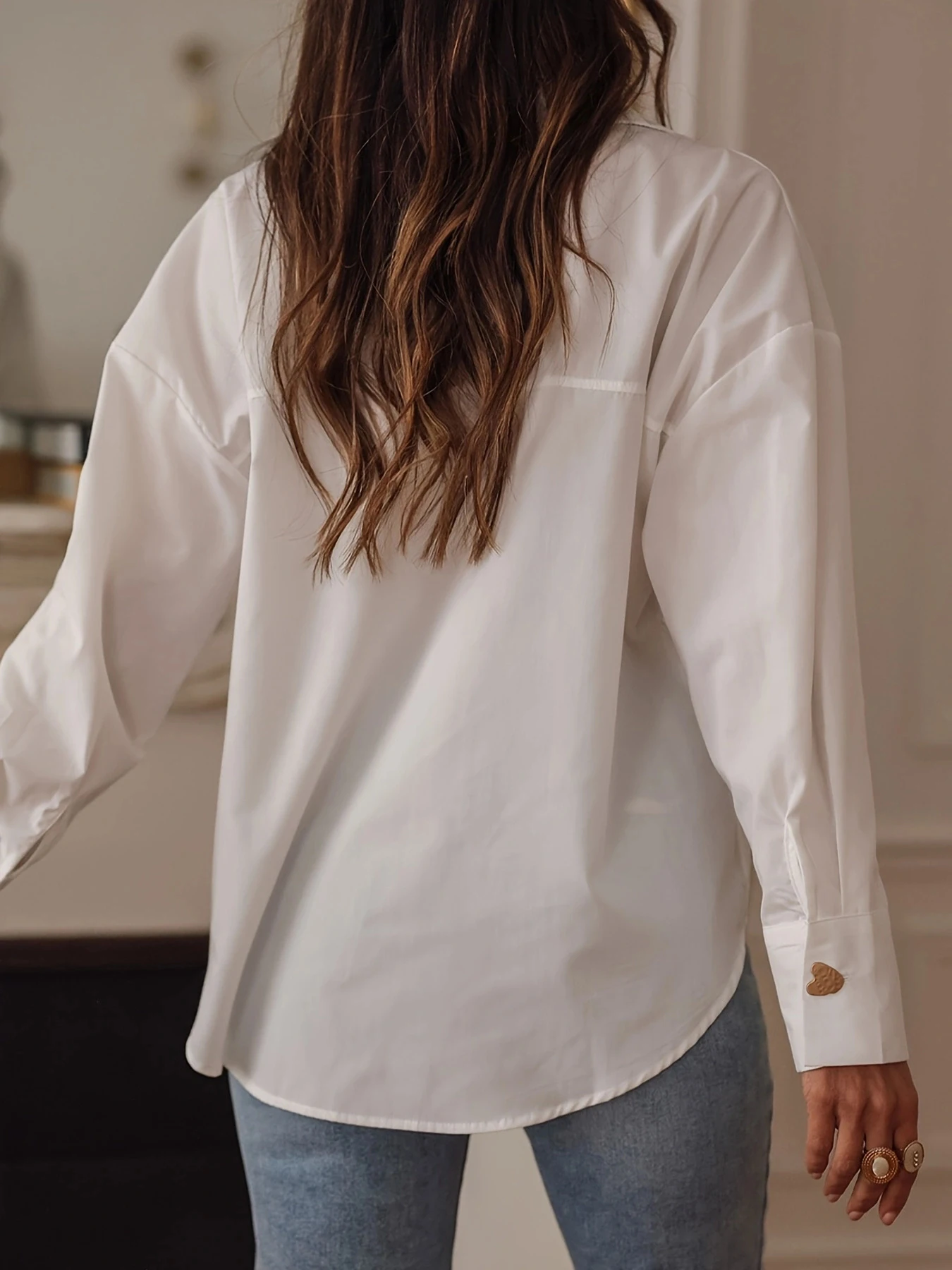 Elegant lady casual fashion pure color heart-shaped button shirt spring and autumn / summer