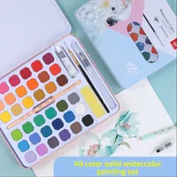 12/24/36/48colors Iron box solid watercolor pigment set Unicorn beginner hand-painted gouache pigment Good water solubility