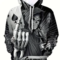 Men's 3D Printed Horror Skull Sweatshirt, Outdoor Pullover Clothing, Long Sleeve Hoodies, Daily Fashion, Autumn