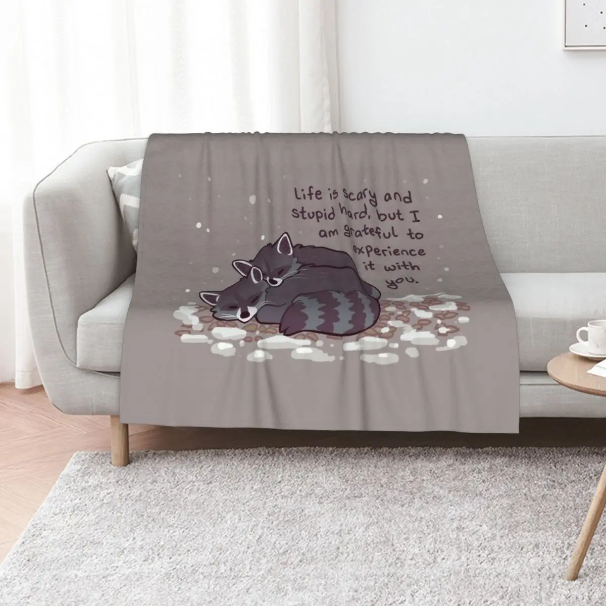 I Am Grateful to Experience it With You Snuggly Raccoons Throw Blanket Hairys Shaggy sofa bed anime Sofas Blankets