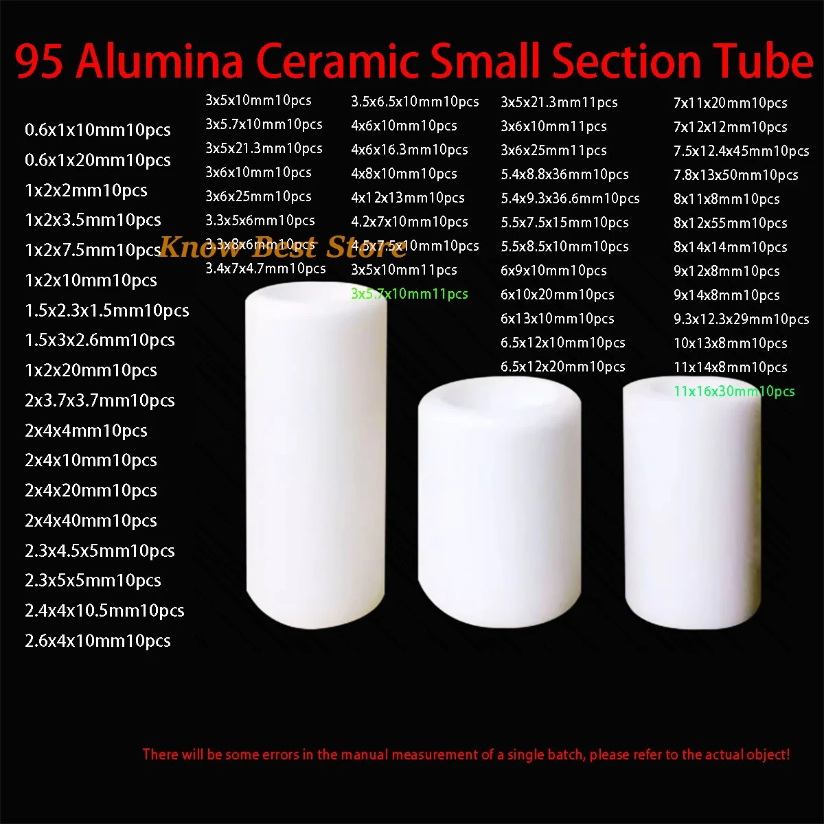 95 Alumina Ceramic Tube, Inner Diameter 0.6mm~11mm Single Hole Small Section Ceramic Tube, Hollow Insulation Ceramic Sleeve