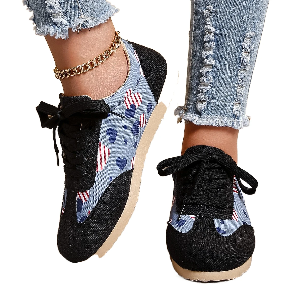 Casual Female Sneakers Women Vulcanized Shoes 2023 Summer Trend Color Blocking Printing Running Mom Shoe Lightweight Rubber Sole