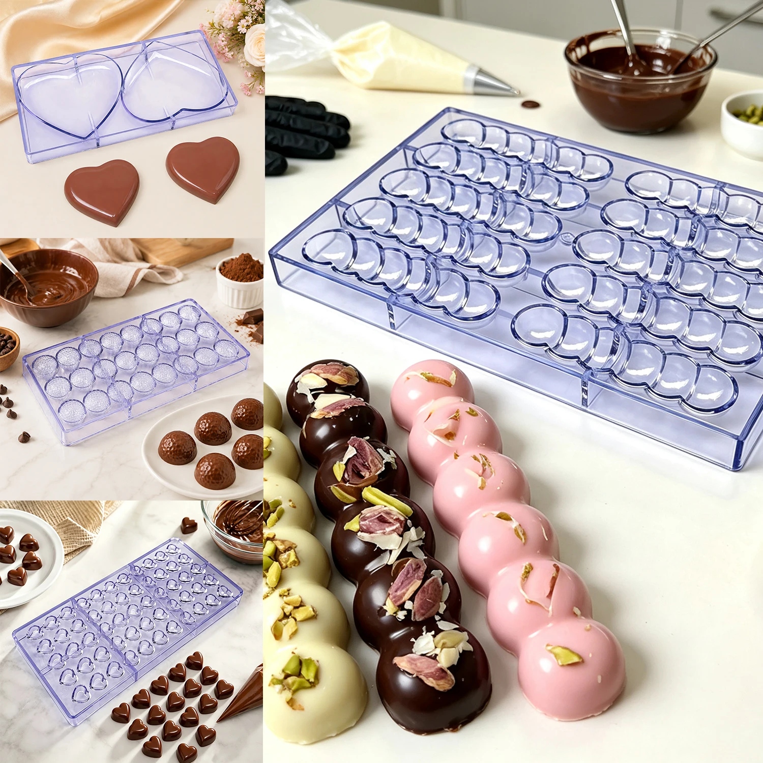 Polycarbonate Chocolate Candy Bar Sphere Flower Mold, 30 Styles Beginner Friendly Home Use Reusable DIY Mold for Chocolate Candy