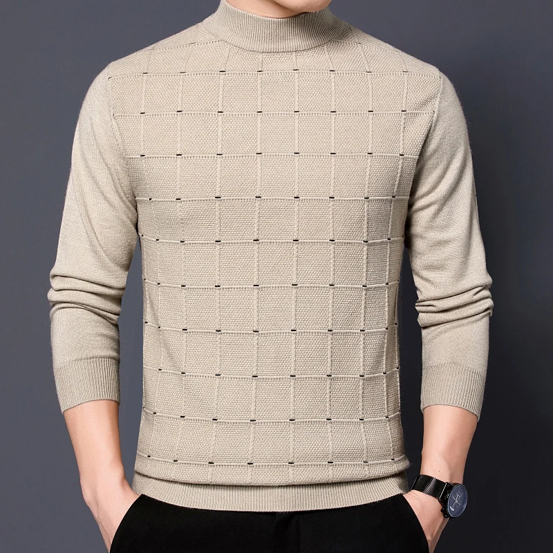 

2022 Spring Autumn Men's Sweaters Luxury Turtleneck Long Sleeve Plaid Knitted Male Sweaters Solid Color Soft Korean Clothes 4XL