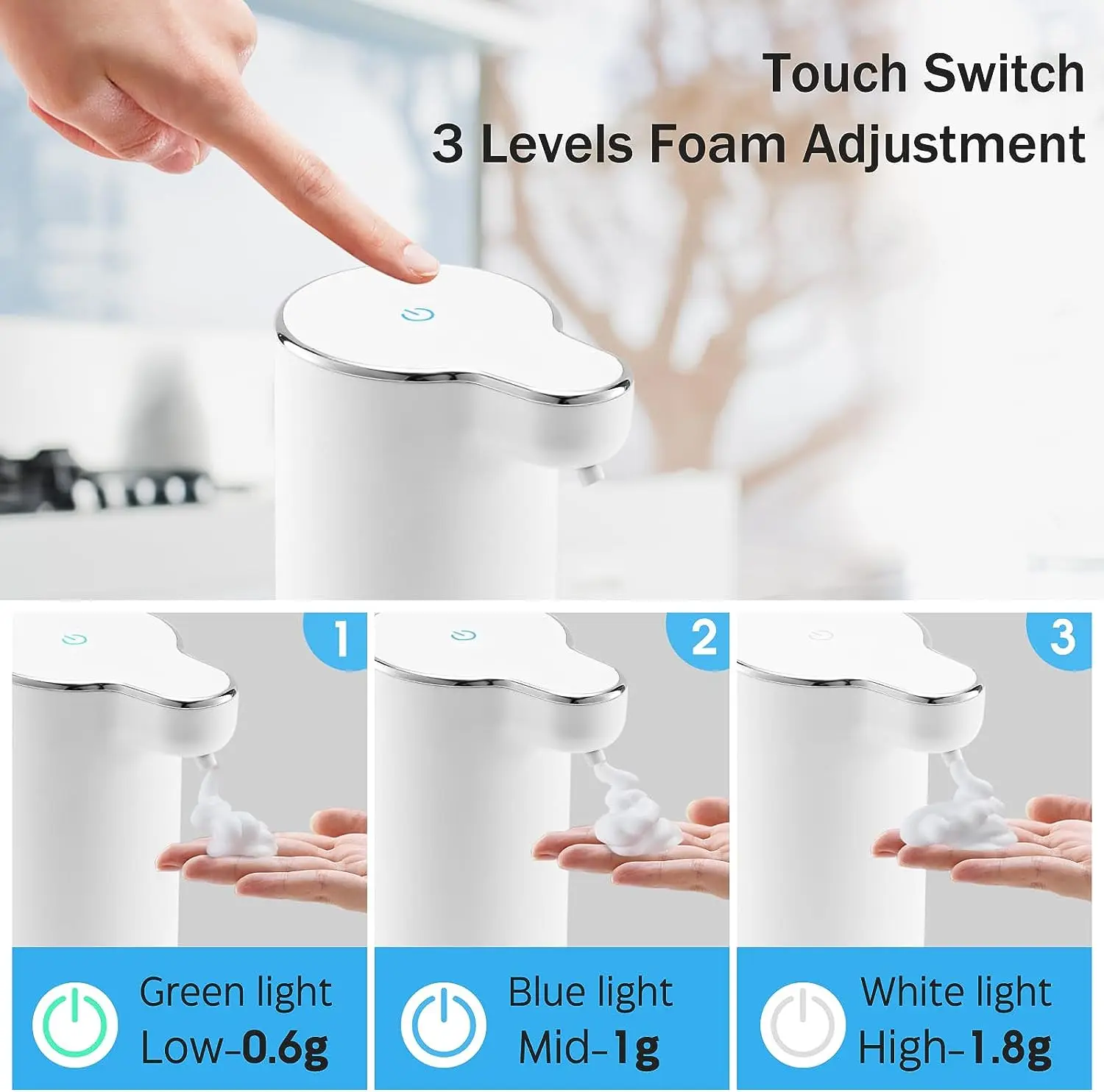 Automatic Inductive Soap Foaming Hand Soap Dispenser Touchless Foam Soap Dispenser Rechargeable Bathroom Countertop Soap Pump