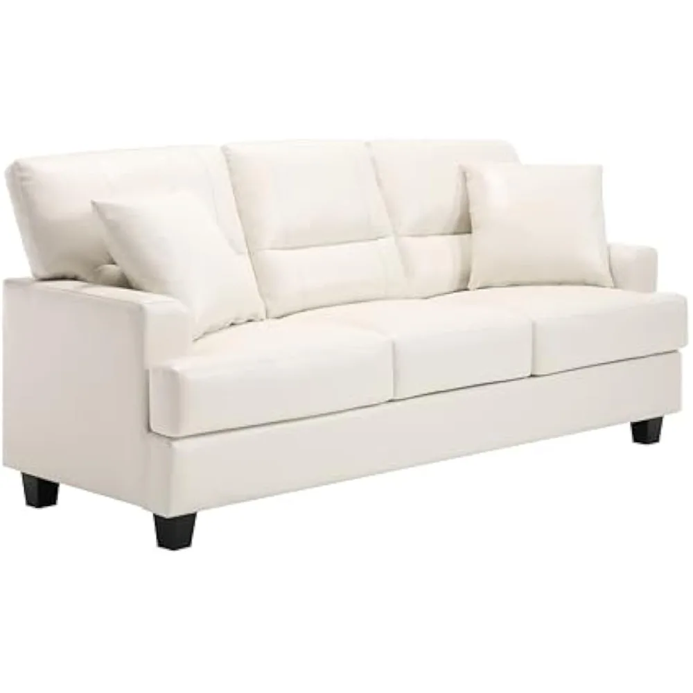 

Luxury 3 Seater Couch with Faux Leather, Mid Century Modern Comfy Furniture Sofa with Supportive Cushion, Sturdy Frame, Deep Se