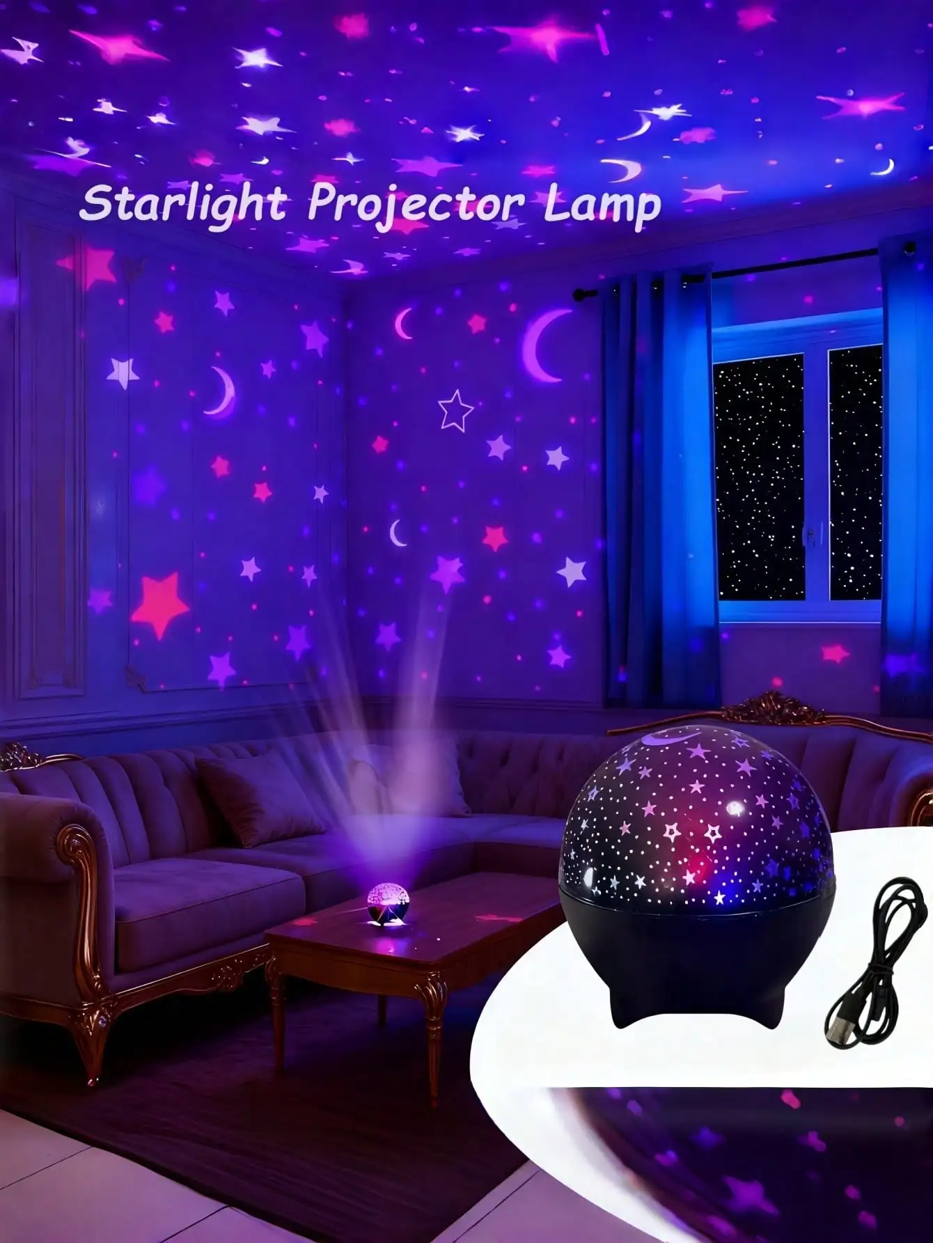 Voice Control Starry Sky Projection Lamp, Color Changing USB Night Light for Home Holiday Gift