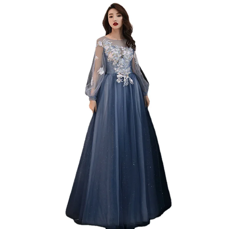 فستان سهرة للنساء 2025new نمط طويل مأدبة الجنية جو حالمة التخسيس كم طويل فستان الحفلات الاجتماع السنوي