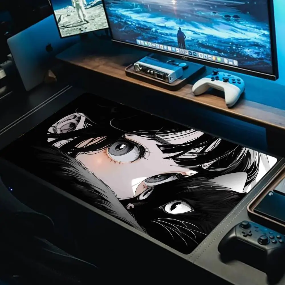 

Girls and Cat Xxl Mouse Pad 900x400 Kawaii Anime Girl Deskmat Pc Gaming Accessories Computer Offices Non-slip Mousepad Keyboard