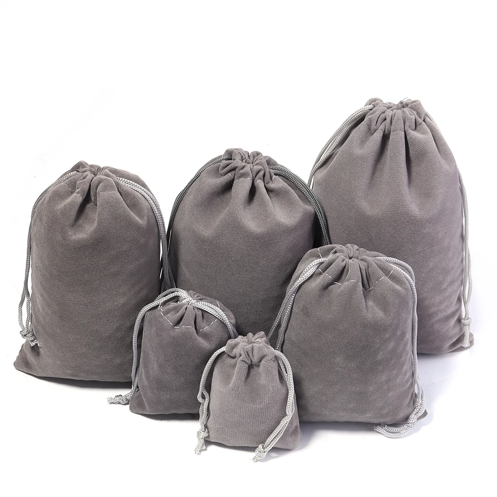 5-10pcs/lot Gray Velvet Drawstring Bag Jewelry Storage Bags For Wedding Candy Christmas Gift Packaging Pouches ﻿