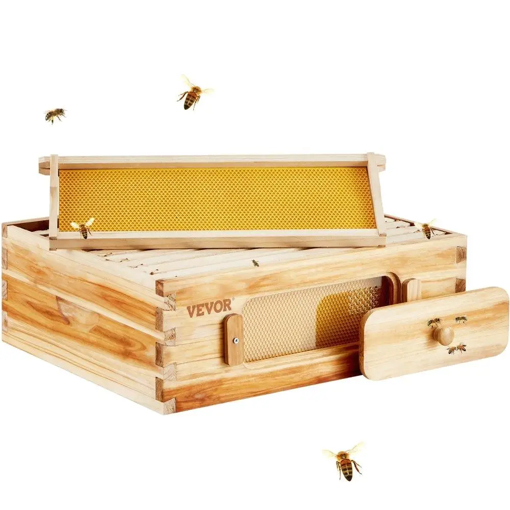 

Bee Hive Medium Box Starter Kit Beeswax Coated Natural Cedar Wood Langstroth Beehive 10 Frames Transparent Acrylic Bee Windows