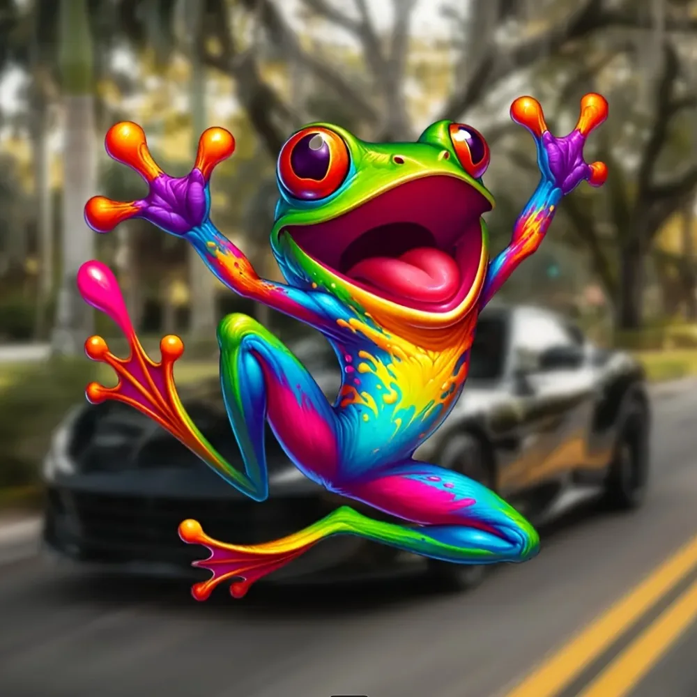 Bunter Cartoon-Frosch-Vinyl-Aufkleber – kratzfester, langlebiger Aufkleber, Frosch-Autozubehör