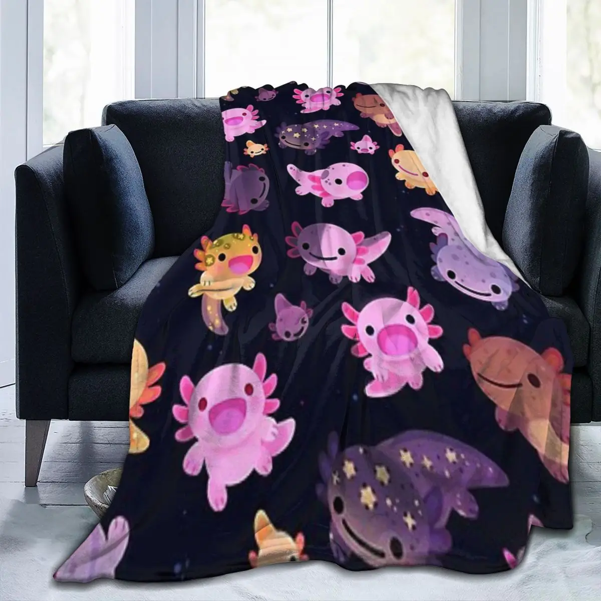 

Одеяло Happy Axolotl, фланелевое одеяло для дивана, портативное одеяло для дома, спальни, офиса, покрывало, одеяло