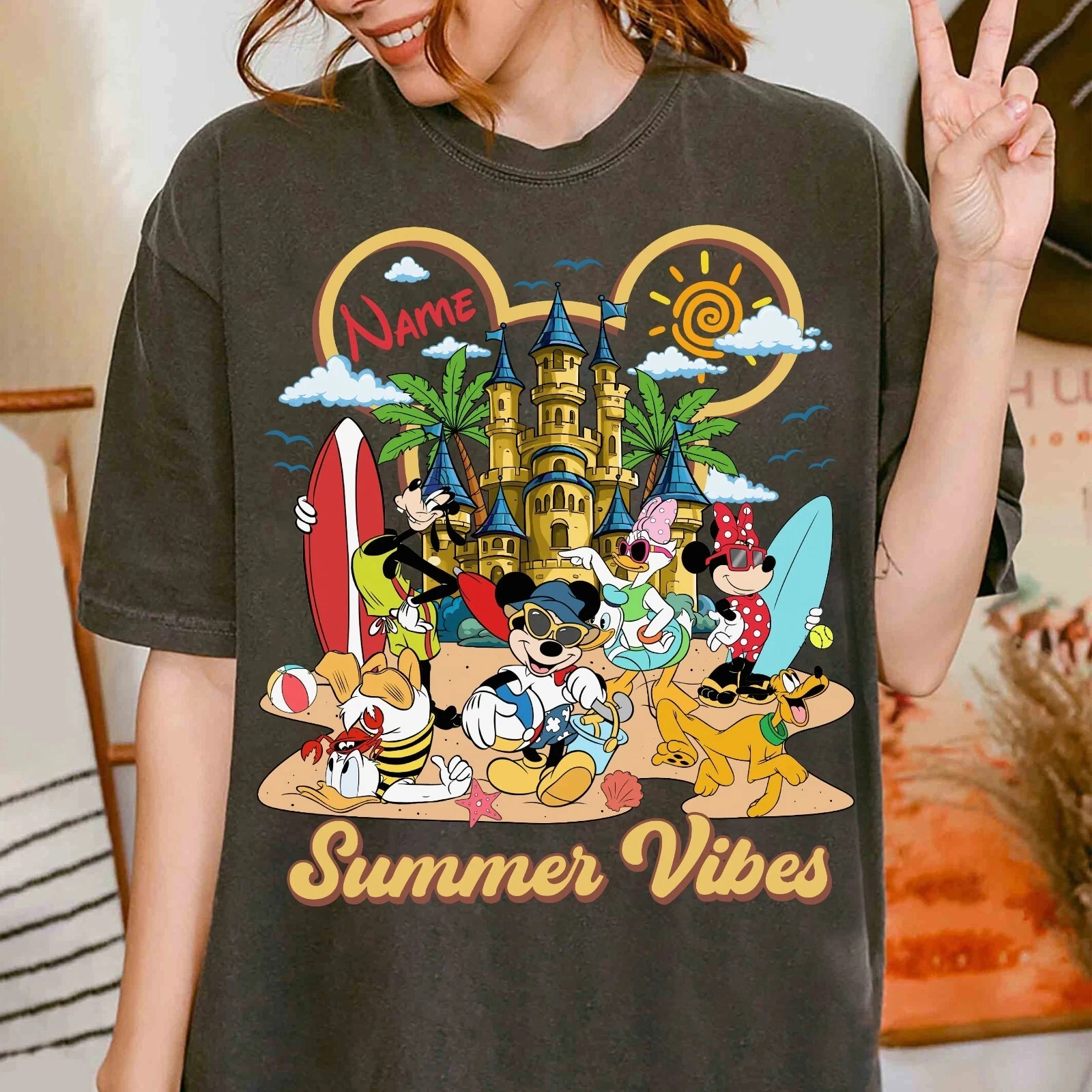 

Personalized Mickey and Friends summer-themed T-shirts for men, women, and children High-quality cotton tops and T-shirts